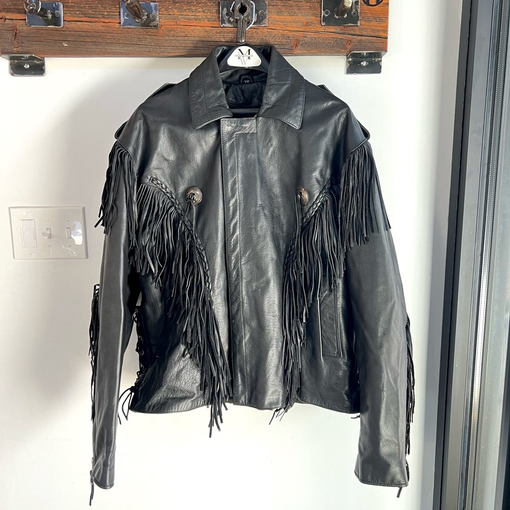 VINTAGE 80s UNIK FRINGED LEATHER COAT